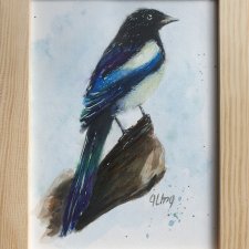Akwarela ręcznie malowana ptak sroka  +rama